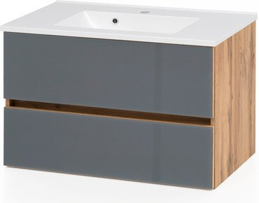 HELD MÖBEL Waschtisch Helsinki in Grau, Wandmontage, Modernes Design mit Schubladen und Türen, B/H/T: 80 x 54 x 47 cm - Bild 1