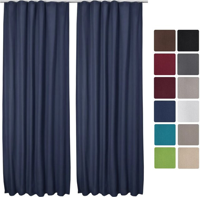 Beautissu Amelie Thermovorhang mit Kräuselband, 2-teiliges Set, Blau, B: 140 cm, H: 245 cm - Bild 1