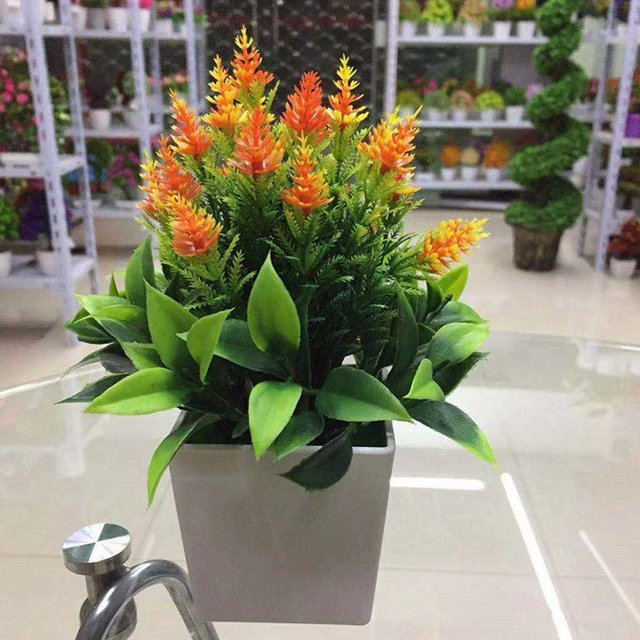 Künstliche Bonsai Kunstseidenblume in Orange mit Topf für Innen und Außen zur Dekoration von Heim, Garten und Büro - Bild 1