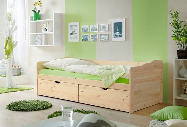 TiCAA Sofabett Funktionsbett Melanie in Kiefer Natur mit Massivholzrahmen - Bild 1