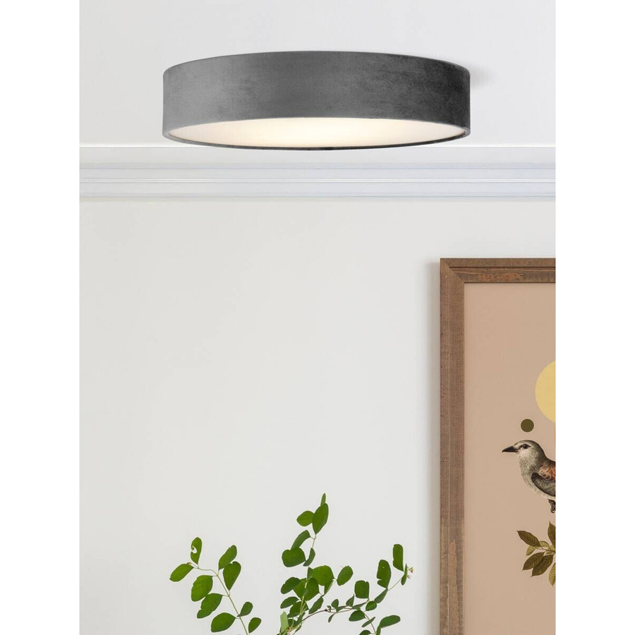 Searchlight Deckenleuchte Drum in Grau aus Stahl und Samt mit 3 E27 Fassungen, Durchmesser: 50 cm, Höhe: 10 cm - Bild 3