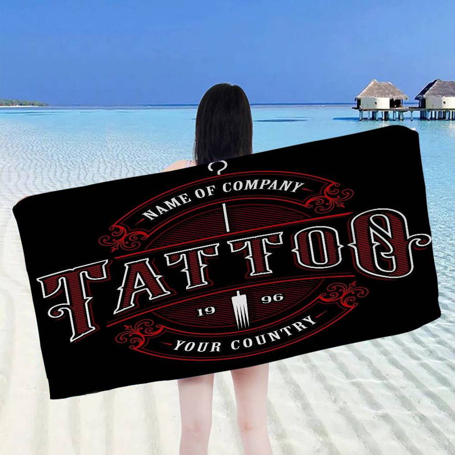 Ka Chen Muda Strandtuch Tattoo Studio Logo aus Mikrofaser, bunt und weiß, B: 30 cm, H: 60 cm - Bild 5