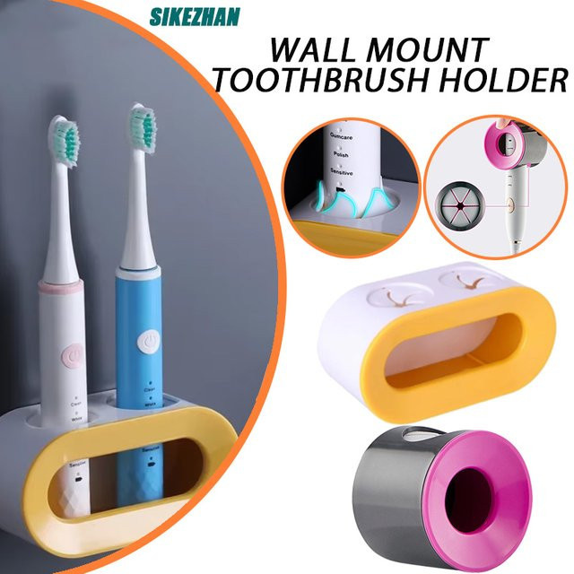 VIE LENTE Zahnbürstenhalter für die Wand, selbstklebender Badezimmer Organizer für zwei Zahnbürsten, Kunststoff, Grau oder Weiß, B/T/H: 12,5 x 6,5 x 2,0 cm - Bild 1
