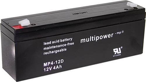 Multipower MP4-12D A97402 Bleiakku 12V 4Ah Blei-Vlies AGM Schwarz B/H/T: 19,5 x 7,6 x 4,7 cm mit 4,8mm Flachstecker wartungsfrei - Bild 1