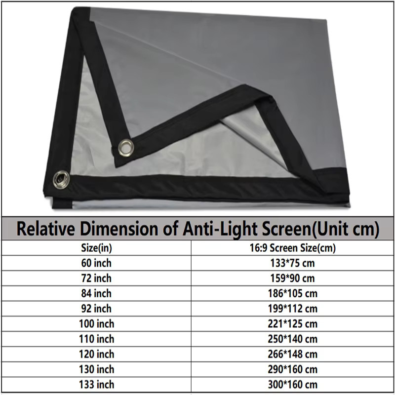 LEJIADA Projektor-Leinwand mit Anti-Licht-Effekt, 16:9 Format, Metallgrau und schwarzem Rand, tragbar für Zuhause und Outdoor - Bild 6