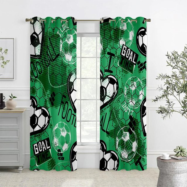 Yiran Furniture Fußball Sport Vorhänge, 2er Set, bunt bedruckt, halbtransparent, B: 50 cm, H: 140 cm - Bild 1