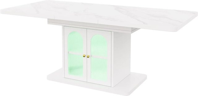 Merax Esstisch ausziehbar in Weiß mit LED-Beleuchtung und Marmor-Optik, B/T: 150 bis 200 x 80 cm - Bild 1