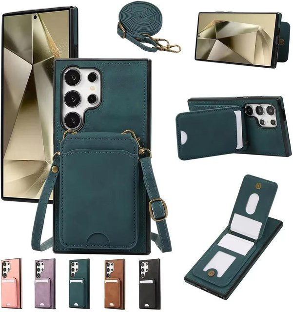 Crossbody Leder Kartenhalter Handyhülle für Samsung Galaxy S25 S24 S23 S22 Plus S21 FE A56 A55 A54 A36 A35 A26 A25 A24 A16 A15 A06 in Multicolour - Bild 1