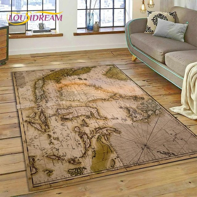 Karpetti Teppich mit 3D Antike Seekarte und Kompass in Beige, B/B: 80 x 120 cm - Bild 1