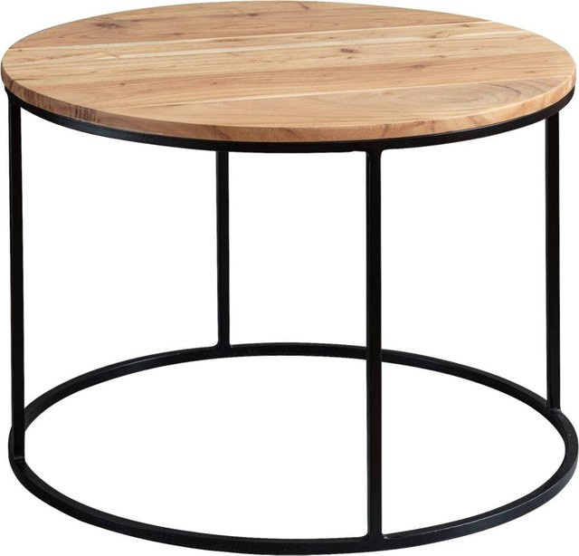 Wohnling Couchtisch aus Akazienholz und Edelstahl in Braun, rund, B/H/T: 60 x 43 x 60 cm - Bild 1