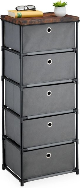 Relaxdays Kommode im Industrial-Design aus Stahl mit 5 Stoffschubladen in Grau, B/T/H: 105 x 43 x 33 cm - Bild 1