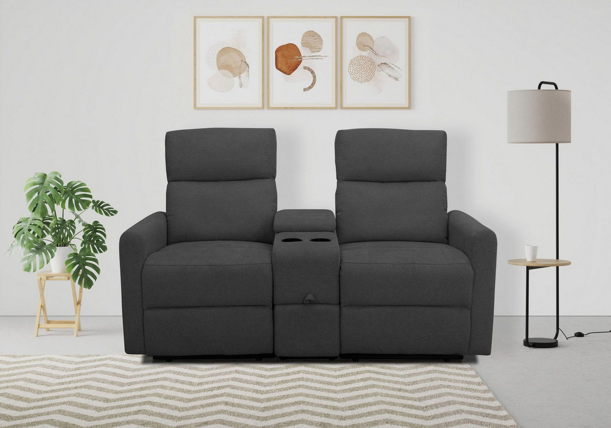 loft24 Relaxsessel Klaus 2-Sitzer Sofa mit Relaxfunktion, Getränkefach und Stauraum in Stoffbezug - Bild 1