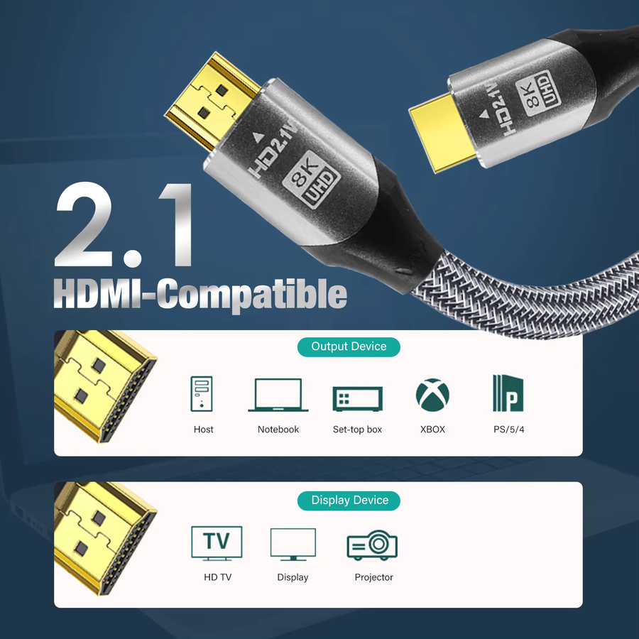 Nephy HDMI 2.1 Kabel in Schwarz für 8K@60Hz, 4K@120Hz und 2K@144Hz zur Verbindung von PS5, TV, Projektoren und Monitoren - Bild 2