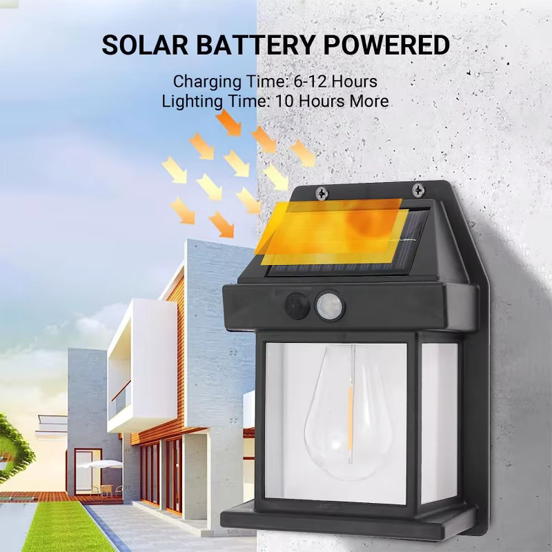 IWP Solar-Wandleuchte in Schwarz mit LED-Filament, Bewegungsmelder und IP65 wasserdicht, warmweißes Nachtlicht für Garten und Außenbereich - Bild 3