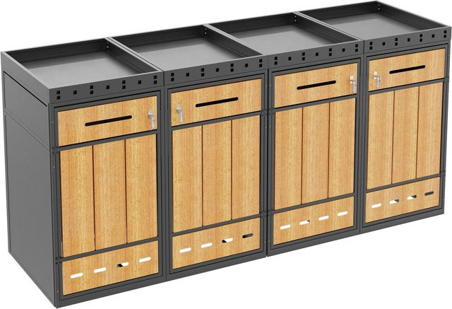 GL Store Mülltonnenbox mit Pflanztrog für 4 Mülltonnen in Grau und Naturfarbe, Frontzugang mit Schloss und Griff, B/T/H: 264 x 80 x 124 cm - Bild 1