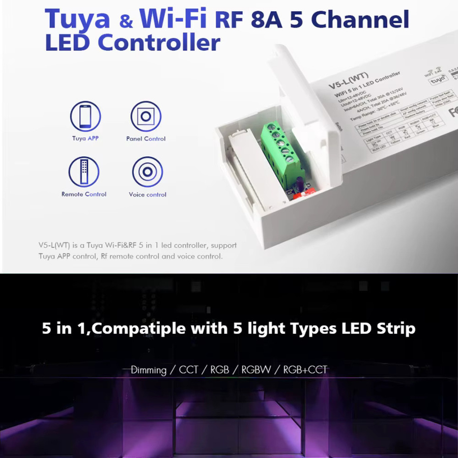 CENFAYA 5in1 Smart LED Controller RGBW CCT Tuya Zigbee WiFi dimmbar Schwarz für LED Streifen mit App Fernbedienung kompatibel mit Alexa und Google Home - Bild 1
