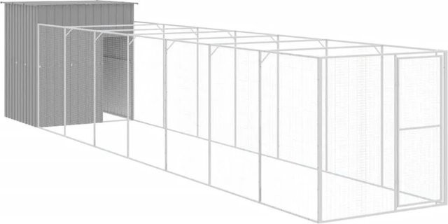 vidaXL Hundehütte mit Auslauf aus verzinktem Metall, Hellgrau, B/T/H: 863 x 165 x 181 cm - Bild 1