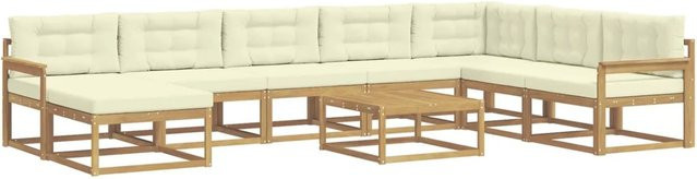 vidaXL Outdoor-Sofagarnitur aus massivem Akazienholz in L-Form, 9-teiliges Set mit Polsterkissen in Weiß und Beige - Bild 1