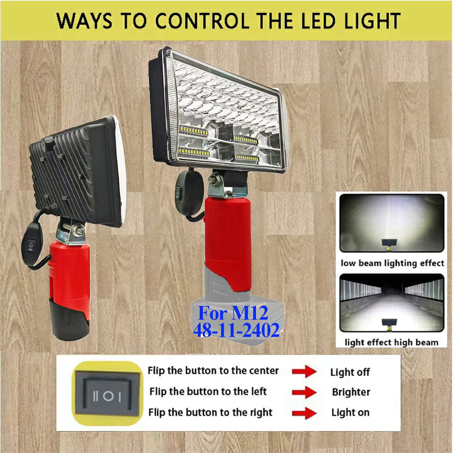 Dawupine LED Arbeitslampe für Milwaukee 12V M12 Li-Ion Akku 48-11-2420, 8 Zoll Campinglampe - Bild 2