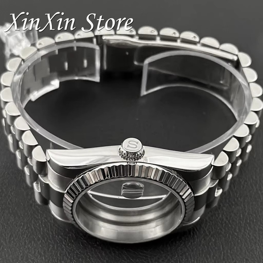 S Crown Uhrengehäuse, geriffelte Lünette, 36 mm/40 mm, Saphirglas, Präsidentenarmband - Bild 3