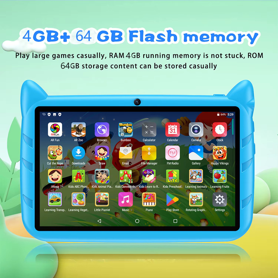 BDF Kinder Tablet mit 7 Zoll Display, Android 13, 5G WiFi, 4GB RAM, 64GB ROM und Dualen Kameras, Gelb oder Blau - Bild 3