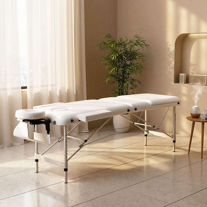 HOMCOM klappbare Massageliege höhenverstellbar mit Kopfkissen für Salon & Spa, Weiß, B: 215 cm, T: 60 cm, H: 61-84 cm - Bild 2