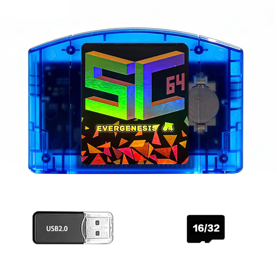 EVERGENESIS SC64 Open Source FlashCard N64 5000 in 1 Spielkassette in Blau für Nintendo 64, 64DD, SNES und GB Videospielkonsolen - Bild 3