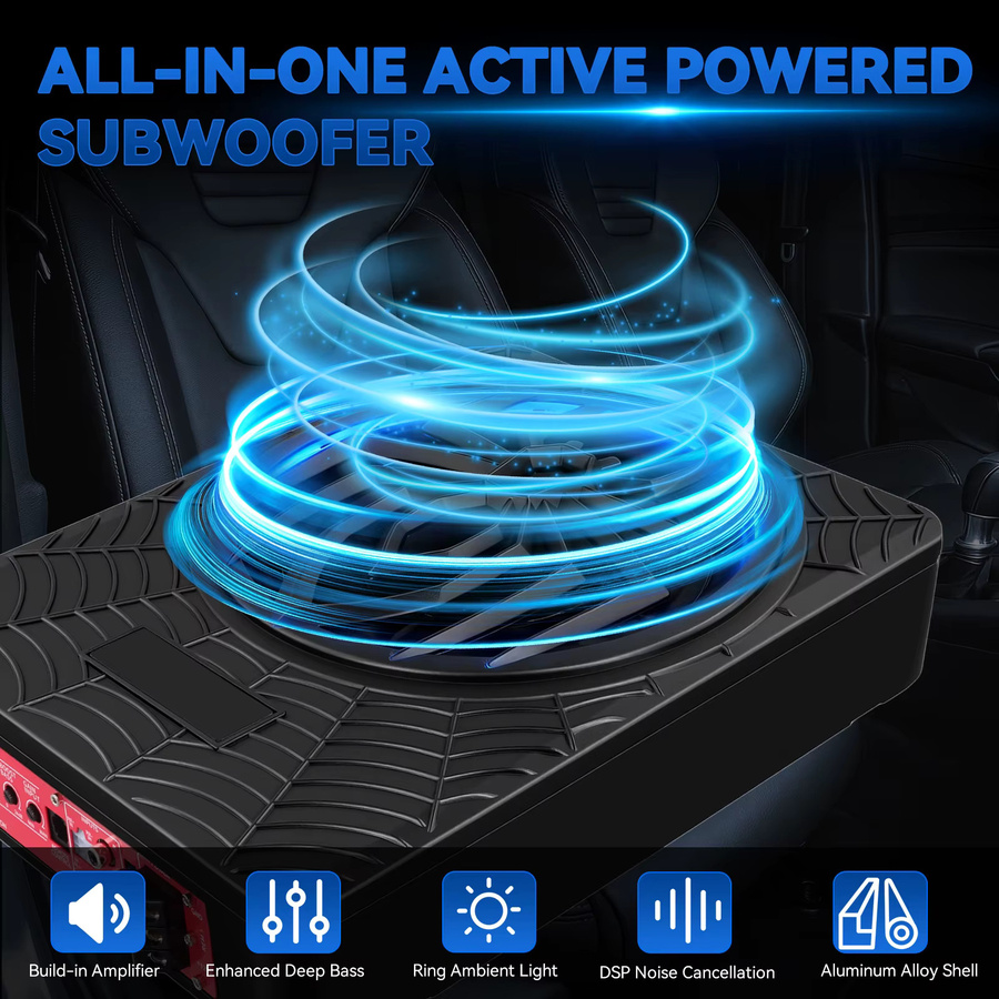 Podofo 10 Zoll Auto-Subwoofer mit 1200W integriertem Verstärker und LED-Ambientebeleuchtung in Schwarz und Multicolour - Bild 3