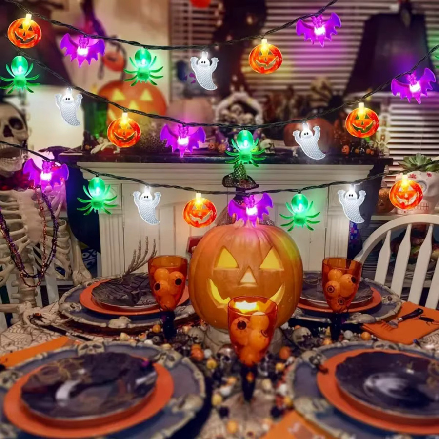 Peach Forest Solar Halloween LED Lichterkette mit 3D Kürbis Fledermaus Geist und Spinne in Multicolour, wasserdichte RGB Atmosphäreleuchte mit 8 Beleuchtungsmodi - Bild 4