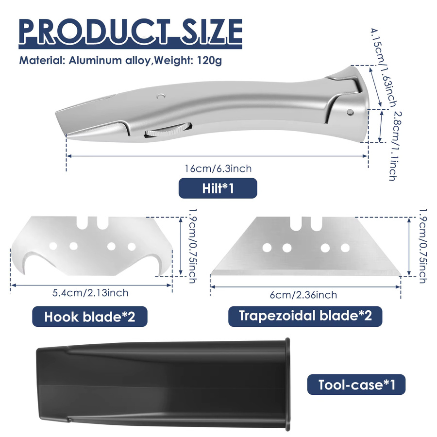 Multifunktionales Teppichmesser aus Aluminiumlegierung in Silber mit Ersatzklinge und ergonomischem Griff - Bild 5