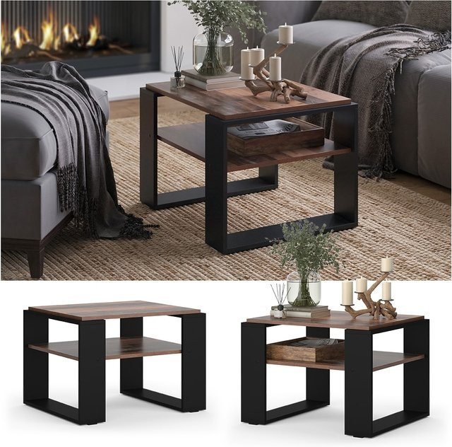 Vicco Couchtisch Helm in Antikholz-Optik Schwarz und Braun mit Ablage, B: 65,6 cm, T: 46,2 cm - Bild 1