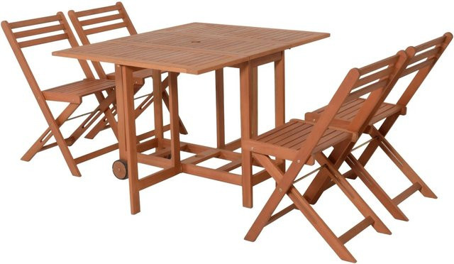 DELUKE Garten-Sitzgruppe JASMIN 5-tlg. aus Eukalyptusholz in Braun mit Esstisch und Stühlen für Garten und Terrasse - Bild 1