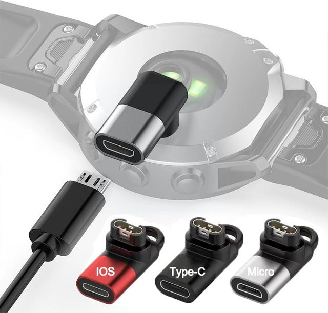Fomscvka Micro-USB Ladeadapter für Garmin Fenix 7/7S/7X/6/6S/5X mit USB-C und Lightning Optionen für Datenübertragung und Laden - Bild 1