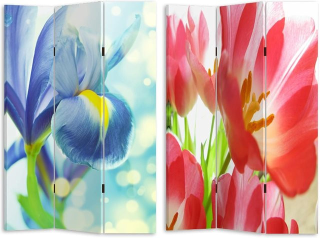 HTI-Line Paravent Natur mit Pflanzen- und Blumen-Motiven in Multicolour, freistehend - Bild 1