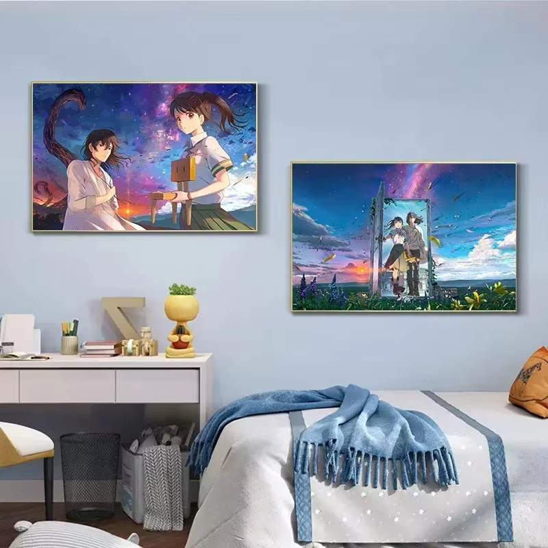 Potdemiel Leinwandgemälde Suzume No Tojimari Japanisches Anime-Mädchen Wandkunst Mehrfarbig - Bild 2