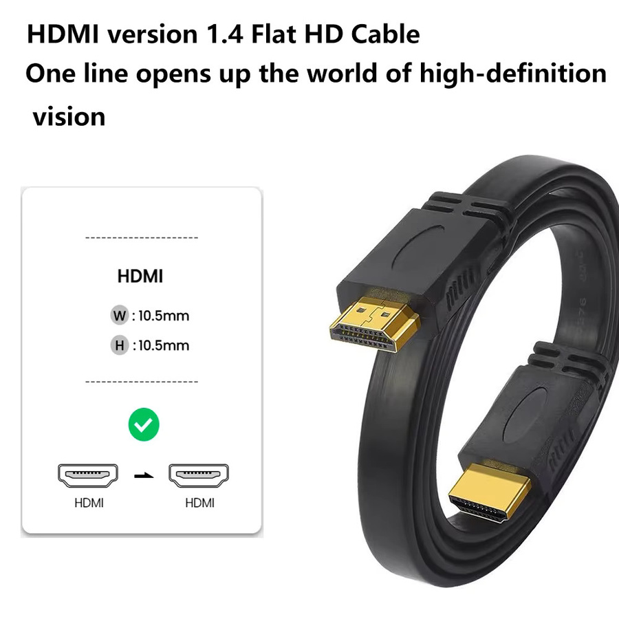 Ninth World HD HDMI-Kabel 1.4 Version in Schwarz mit vergoldetem Stecker für Computer und TV, flaches Kabel für 1080p und 3D - Bild 2