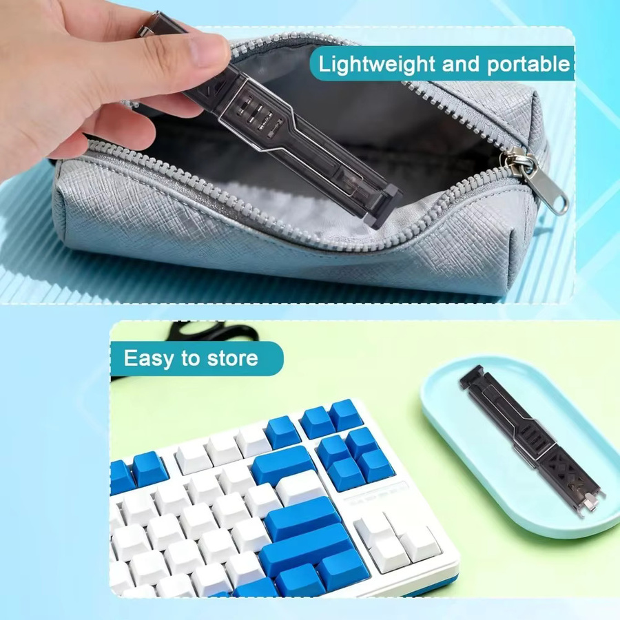 4-in-1 Tastatur-Reinigungset für mechanische Tastaturen mit Tastenkappen-Abzieher, Reinigungsbürste und Entladekabel - Bild 5