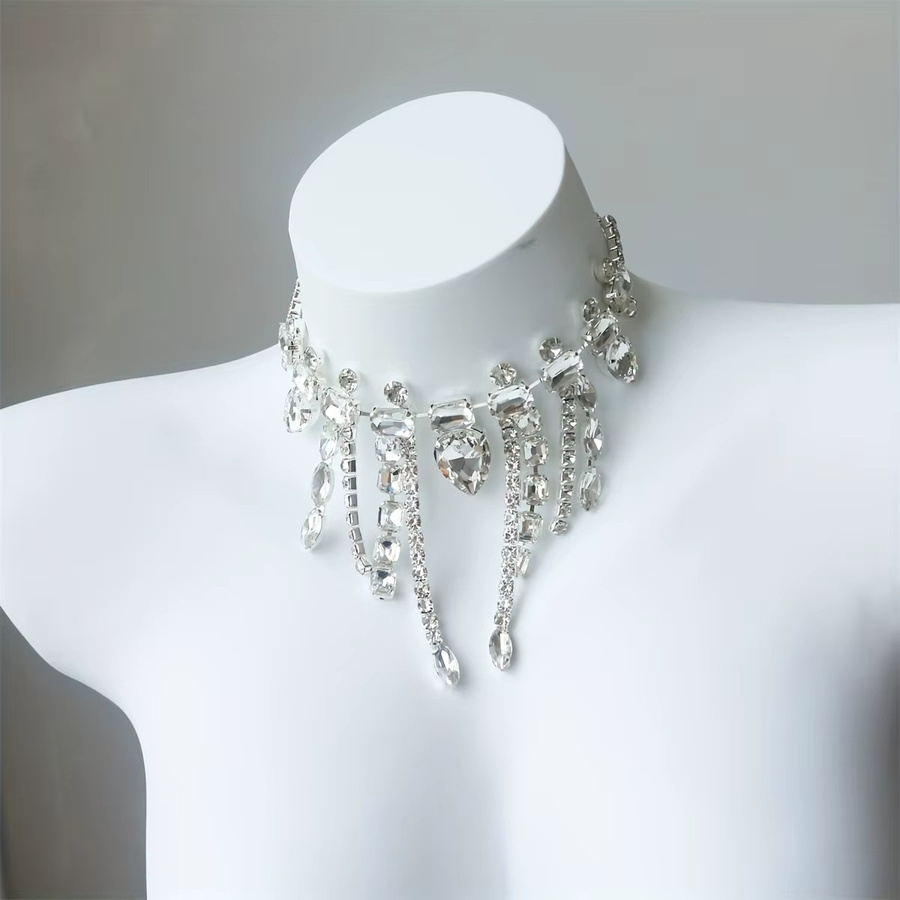 Halskette mit Strass-Quasten, Silber, Kristall, Hochzeit - Bild 3