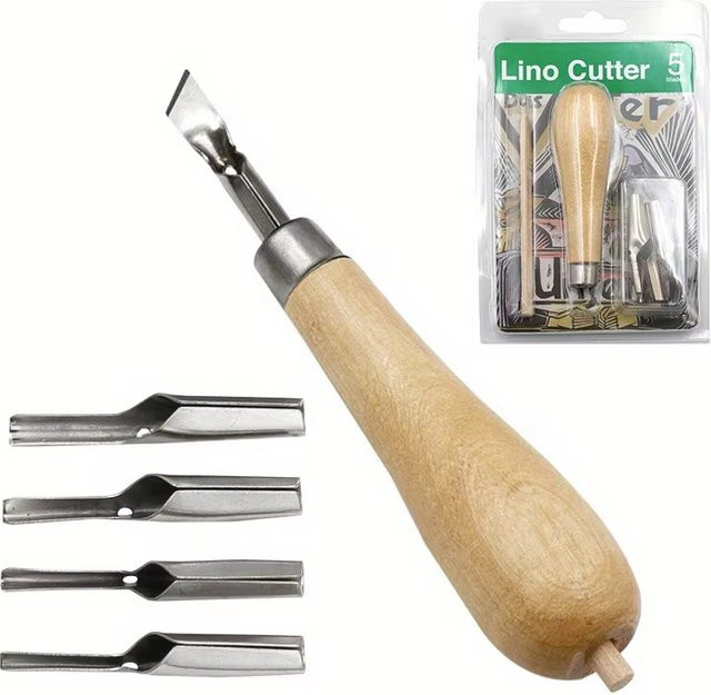 Schnitzwerkzeug Set für Linolschnitt mit 5 Klingen in Silber für DIY Kunst und Skulptur - Bild 1