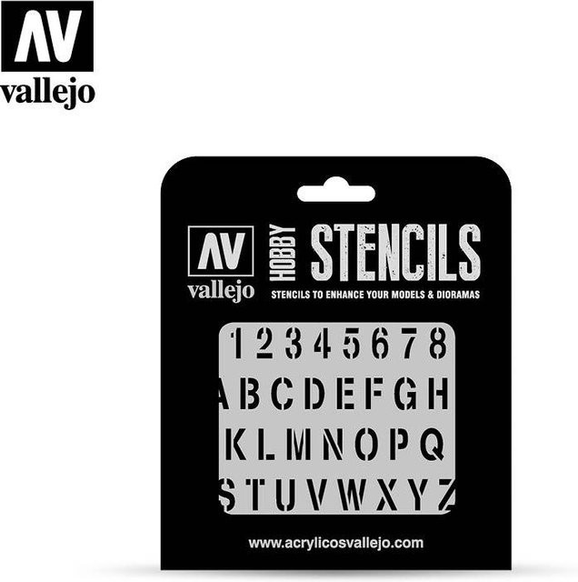 Vallejo Schablone, Stempelschrift, Schwarz - Bild 1