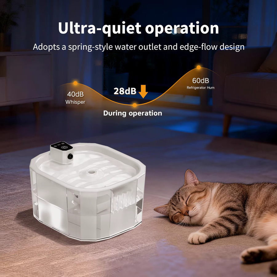 LABEKA Kabelloser Katzenwasserbrunnen in Weiß mit Bewegungssensor, 2200mAh Akku und ultra-leiser Pumpe, USB aufladbarer automatischer Haustier-Wasserspender für Zuhause und Reisen - Bild 4