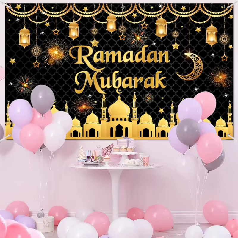 VIKAMA Ramadan Mubarak Banner als orientalische Party-Dekoration für Eid Al Fitr in Schwarz - Bild 6
