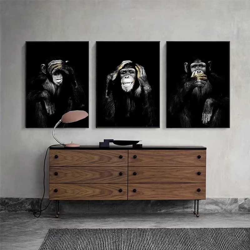 Potdemiel Leinwandgemälde Lustiger Affe als moderne Tier-Wandkunst in Schwarz ohne Rahmen - Bild 2