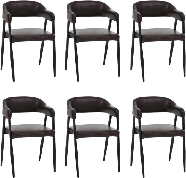 6er-Set Esszimmerstühle MCW P29 im Industrial Retro Design aus Kunstleder und Stahl, Dunkelbraun - Bild 2