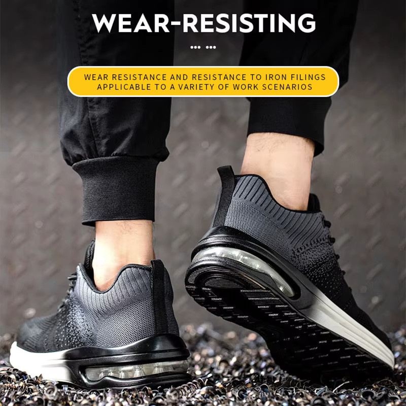 Unzerstörbare Sicherheitsschuhe für Herren mit Stahlkappe und pannensicherer Sohle, leichte und rutschfeste Arbeitsschuhe im Sneaker-Design, Farben: Blau und Schwarz - Bild 2