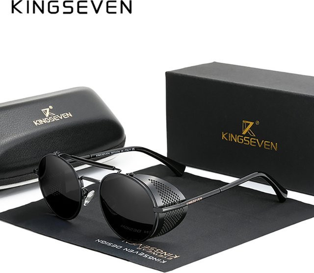 KINGSEVEN Sonnenbrille, Runde Rahmen, Vollrand, Metall, Unisex, polarisiert - Bild 1