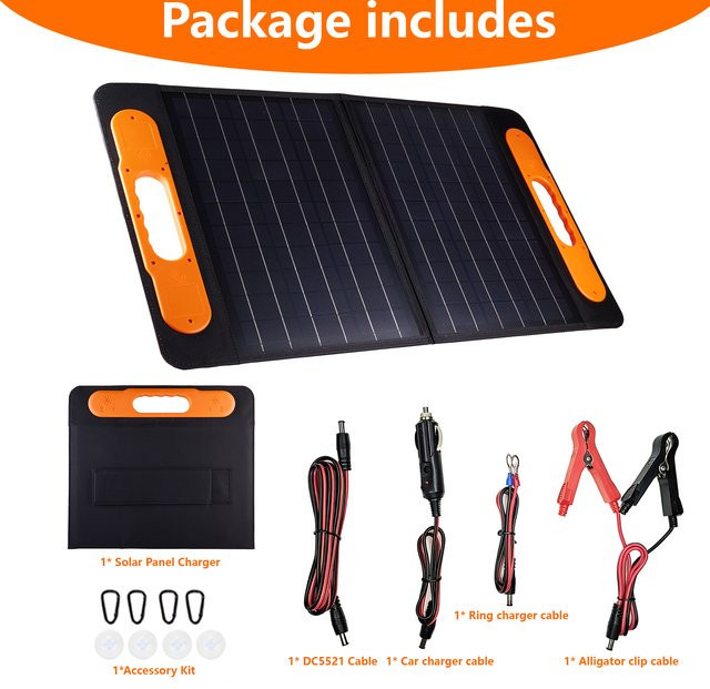 ELEGEEK Hochleistungs-Solarpanel in Schwarz, faltbares und tragbares Solarladegerät mit 5V/12V/16V-Ausgang für Camping und Powerstation - Bild 1