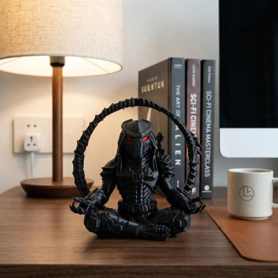 J BIRD Alien Hunter Meditations-Ornament in Schwarz, Gotische Sammlerfigur als Schreibtisch-Dekoration - Bild 2