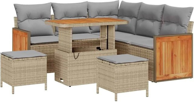 vidaXL Gartensofa-Set L-Form aus Poly-Rattan und Stahl mit 9 Kissen in Beige und Hellgrau - Bild 1