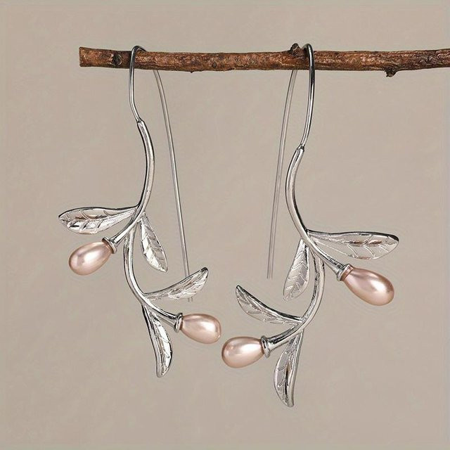 YIRAN Ohrringe Blatt, Imitationsperlen, Gold-Kupfer-Farbe, Damen - Bild 1